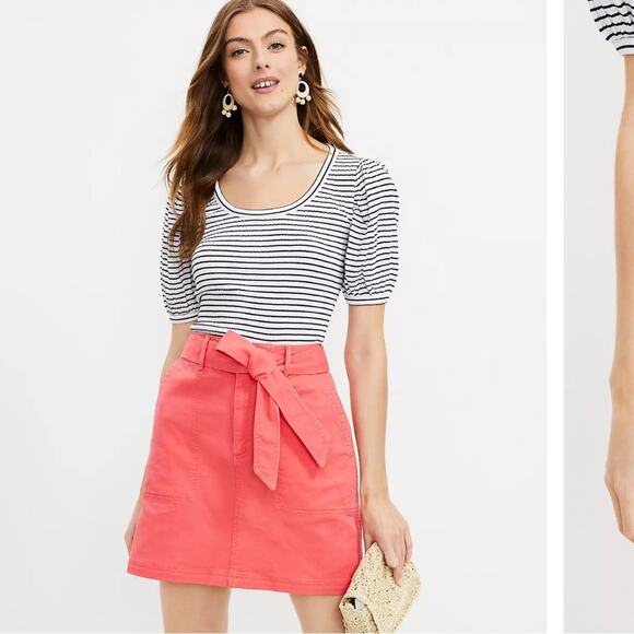 Loft NWT utility pocket skirt tie waist coral spring summer vacation casual 8 - Picture 1 of 9